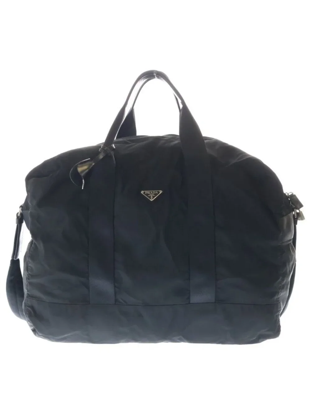 Prada Saffiano Triangle Plate Nylon 2-Way Shoulder Bag Black